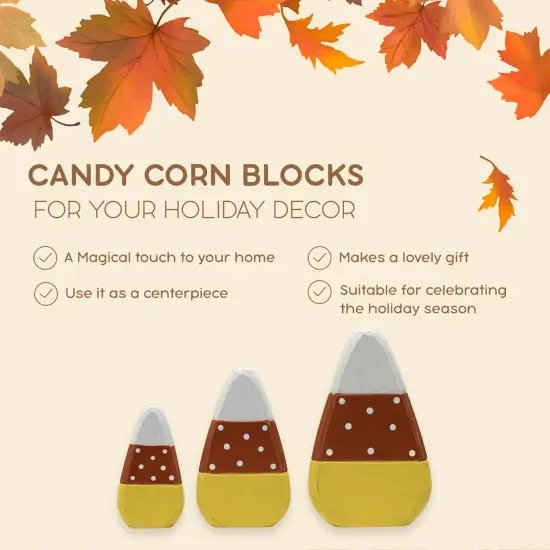 Ornativity Candy Corn Home Decorations - Rustic Wooden Painted Fall Shelf Sitters Farmhouse Mantel Shelves and Tabletop Ornament Decor - Set of 3 Pieces {5}