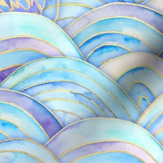 Various Fabrics by the Yard or Fat Quarter Watercolor Waves Sea Serpent Mythical Fantasy Dragon Pale Blue Lilac Custom Printed Fabric by Spoonflower {7}