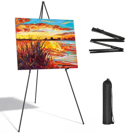 Display Black Easel Stand for Wedding Sign - Artist Instant Tripod Collapsible Portable Floor Easel for Posters- 63" Adjustable Easy Folding Metal Stand for Display Show, Arts, Painting {2}