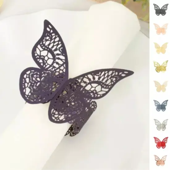 12 Laser Cut Butterfly Napkin Rings Ivory {2}