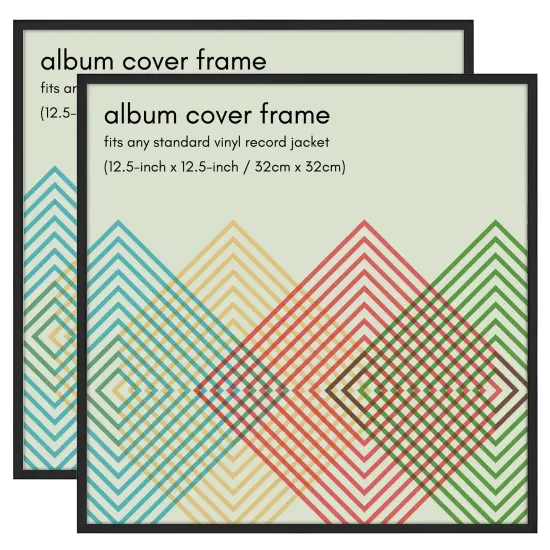 Americanflat 12.5 x 12.5 Album Cover Frame - Set of 2 - Vinyl Record Frame for Wall Display - Protect Your Favorite Album Covers - Plexiglass Cover - Hanging Hardware - Black {1}