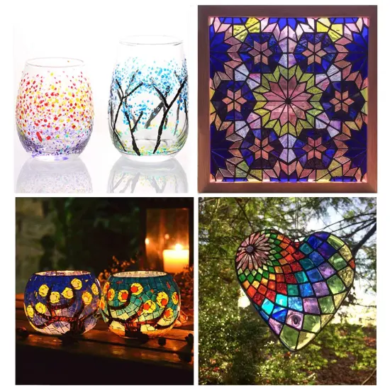 12 Pieces Stained Glass Paint Kit with Palette,Transparent Glass Window Paint Acrylic Paint Set Great for Wine Bottle, Light Bulbs, Ceramic ( 12ml) {4}