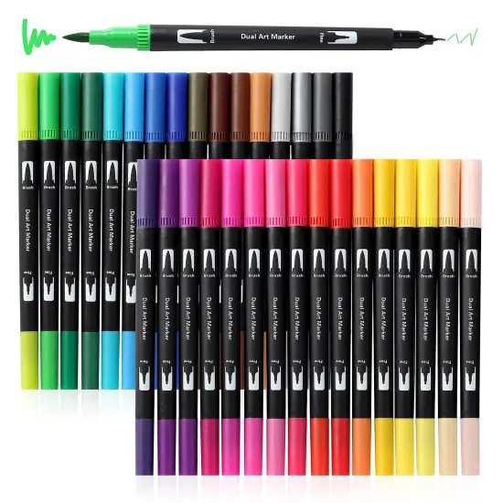 32 Colored Pens Fine Point Highlighter Pen & Brush for Adult Kids Coloring Journaling Note Taking Planner {2}