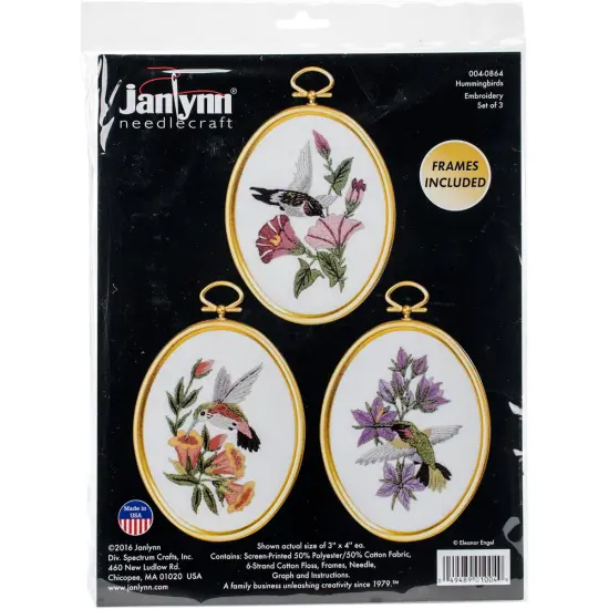 Janlynn Embroidery Kit 3"X4" Set of 3-Hummingbirds-Stitched In Floss {1}