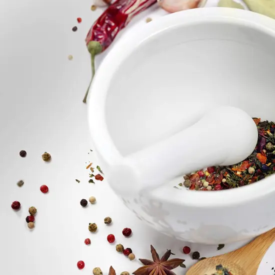 HIC Mortar and Pestle Spice Herb Grinder Pill Crusher Set, Fine-Quality Porcelain, Set of 3 {5}