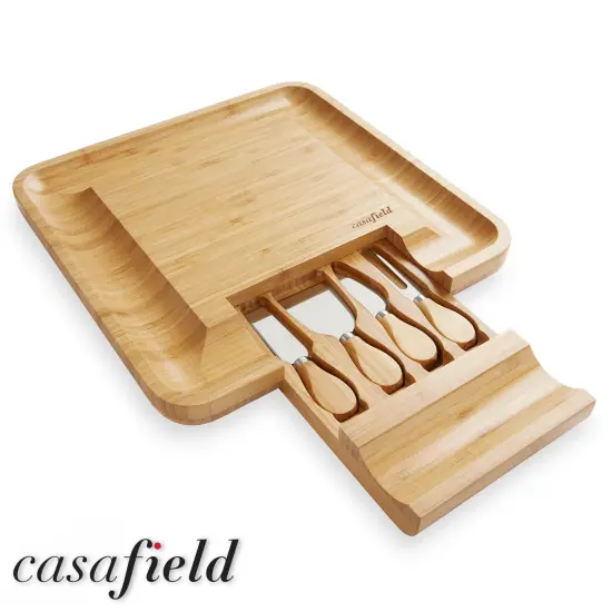 Casafield Bamboo Cheese Board and Knife Gift Set, Wooden Charcuterie Board Meat and Cheese Platter for Entertaining, Housewarming, Birthday, Wedding {2}