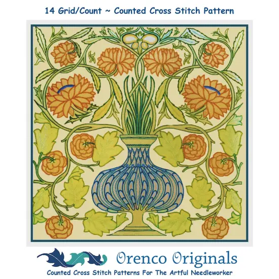 The Dahlia Pot inspired by a William Morris Embroidery Counted Cross Stitch Pattern {1}