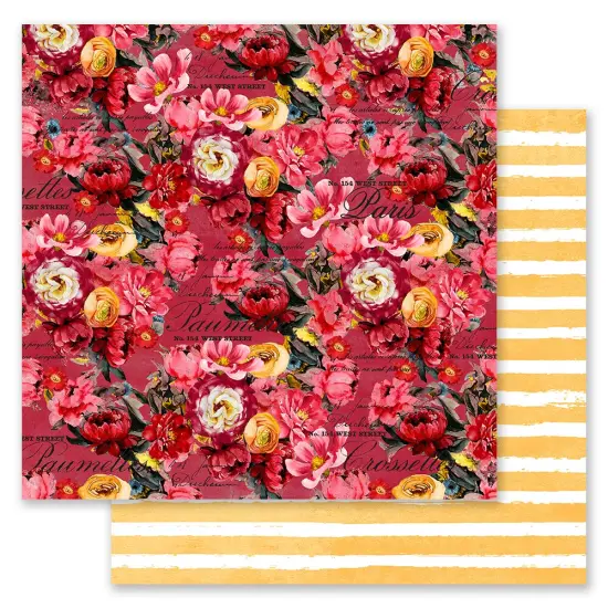Painted Floral Collection 12x12 Sheet - More pink flowers please - 12x12 in, w foil details (10 SHEETS) {1}