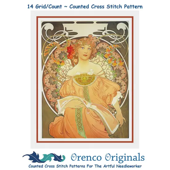 Art Nouveau Artist Alphonse Mucha's Reverie Counted Cross Stitch Chart Pattern {1}