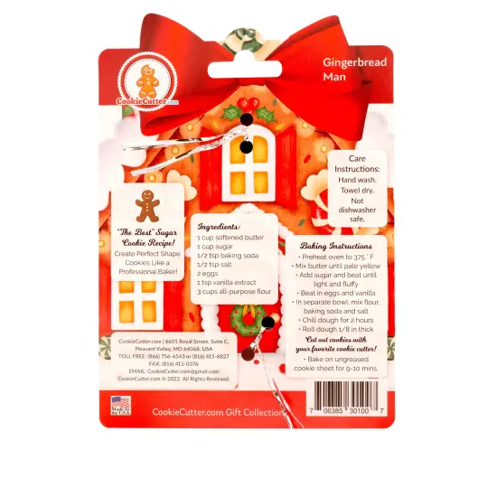 CookieCutter.com Gingerbread Man Cookie Cutters Set 3 Piece, Hang Tag Cookie Recipe Card, Vintage Style Sturdy Brace, Large, Medium, Small, Tin Plate Steel, USA {2}