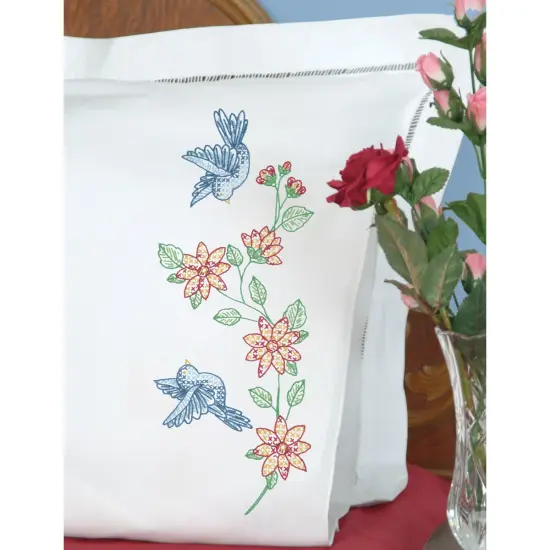 Jack Dempsey Stamped Pillowcases W/White Perle Edge 2/Pkg-Birds {2}