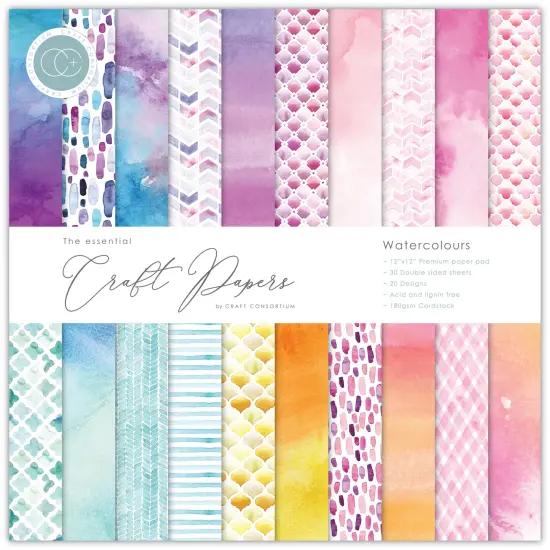 Craft Consortium Double-Sided Paper Pad 12"X12" 30/Pkg-Watercolors, 20 Designs {1}