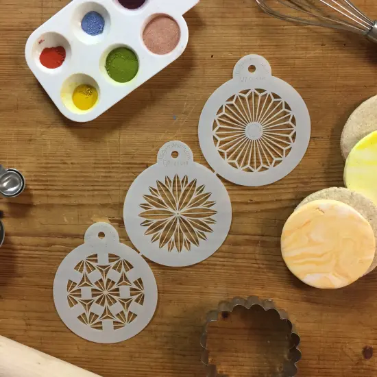 Retro Circle Cookie Stencil Set | C831 by Designer Stencils | Cookie Decorating Tools | Baking Stencils for Royal Icing, Airbrush, Dusting Powder | Reusable Plastic Food Grade Stencil for Cookies | Easy to Use & Clean Cookie Stencil {2}