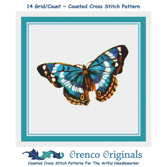 Colorful Sky Blue Tan and Black Butterfly Counted Cross Stitch Pattern {1}