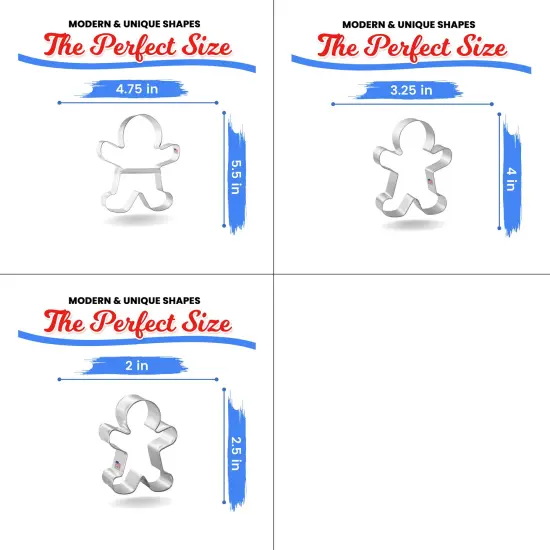 CookieCutter.com Gingerbread Man Cookie Cutters Set 3 Piece, Hang Tag Cookie Recipe Card, Vintage Style Sturdy Brace, Large, Medium, Small, Tin Plate Steel, USA {4}