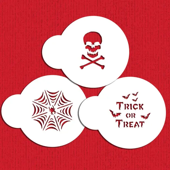 Mini Trick or Treat Cookie & Cupcake Stencil Set: Spider Web, Skull & Bones, Trick or Treat | C798 by Designer Stencils | {2}