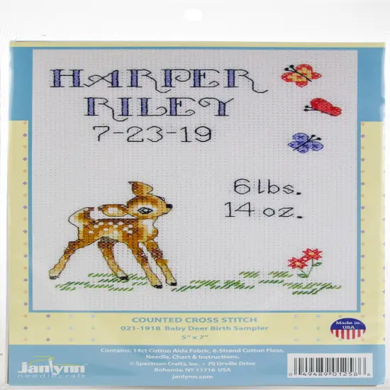 Janlynn Counted Cross Stitch Kit 5"X7"-Baby Deer Sampler {1}