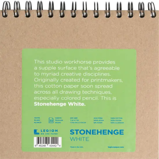 Stonehenge Spiral Paper Pad 7"X7" 32 Sheets/Pkg-White 90lb {1}