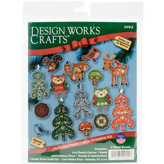 Design Works Plastic Canvas Ornament Kit 1" Set of 15-Woodland Friends {1}
