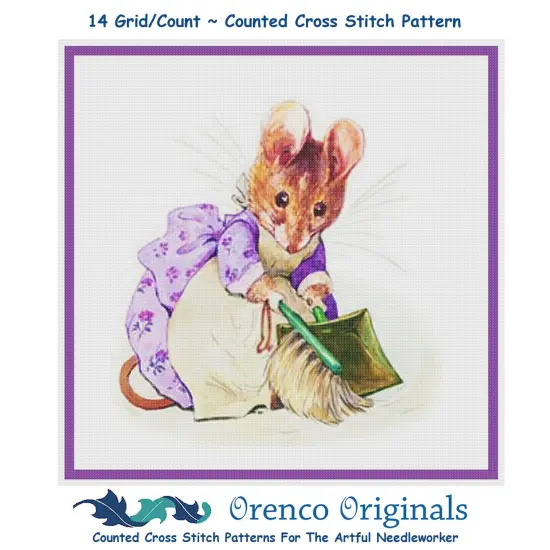 Hunca Munca Mouse Inspired by Beatrix Potter Counted Cross Stitch Pattern {1}