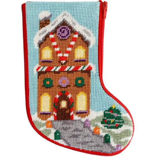 Stitch & Zip Gingerbread House Mini Stocking Needlepoint Kit Multicolor {1}