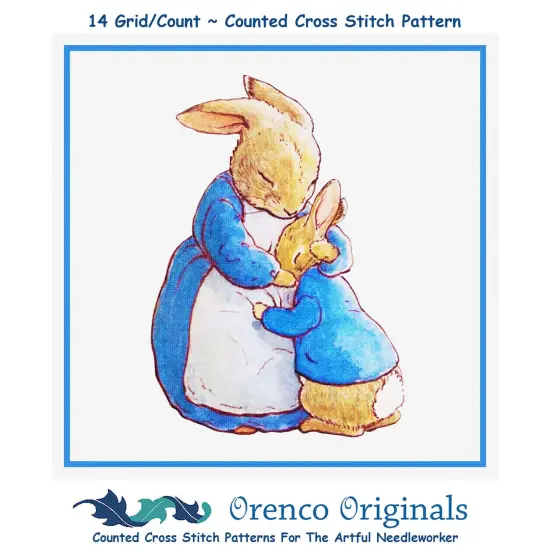 Mama Bunny Hugs Peter Rabbit inspired by Beatrix Potter Counted Cross Stitch Pattern {1}