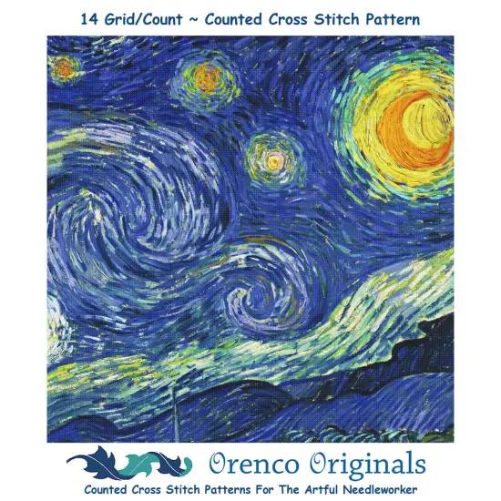 Starry Sky Detail by Vincent Van Gogh Counted Cross Stitch Pattern {1}