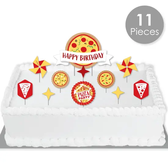 Big Dot of Happiness Pizza Party Time - Birthday Party Cake Decorating Kit - Happy Birthday Cake Topper Set - 11 Pieces {3}