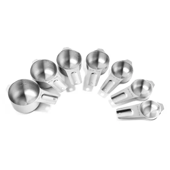 Last Confection 7pc Stainless Steel Measuring Cup Set - Includes 1/8 Cup Coffee Scoop - Measurements for Dry and Liquid Cooking & Baking Ingredients {2}