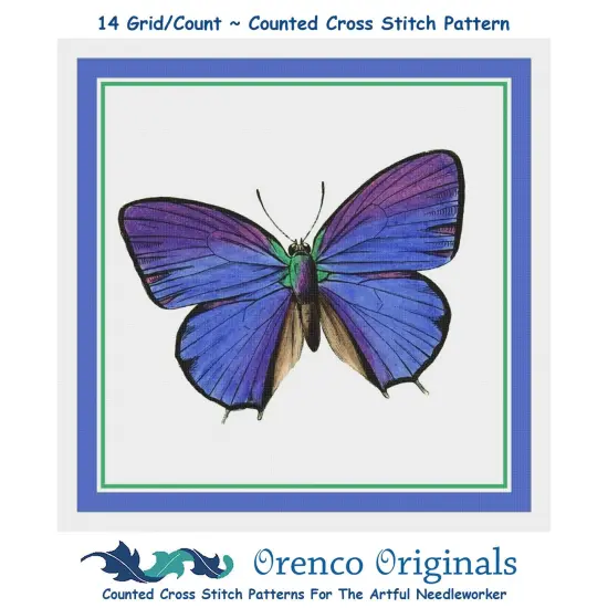 Colorful Lavender Butterfly Counted Cross Stitch Chart Pattern {1}