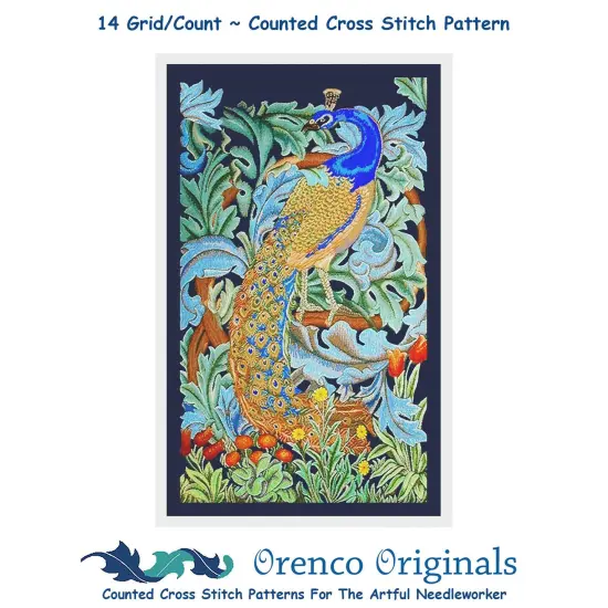 Peacock by Arts and Crafts Movement Founder William Morris Counted Cross Stitch Pattern {1}