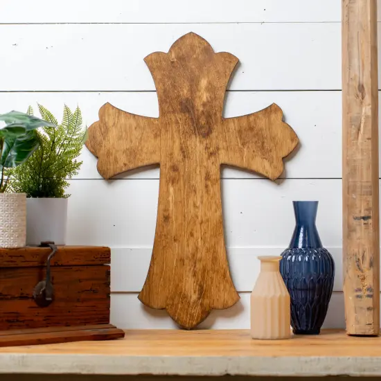 12 in. Unfinished Wooden Scalloped Cross {3}