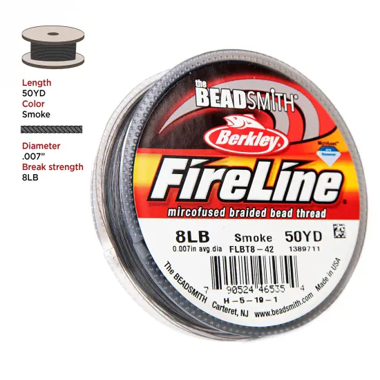 The Beadsmith Fireline by Berkley &ndash; Micro-Fused Braided Thread &ndash; 8lb. Test, .007&rdquo;/.17mm Diameter, 50 Yard Spool, Smoke Grey &ndash; Super Strong Stringing Material for Jewelry Making and Bead Weaving {4}