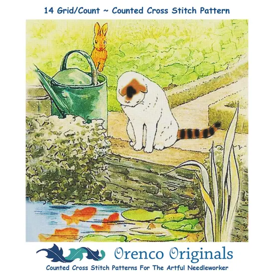 Beatrix Potter Peter Rabbit Cat Goldfish Pond Counted Cross Stitch Pattern {1}