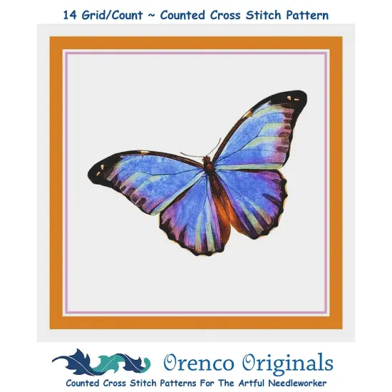 Colorful Light Blue and Black Butterfly Counted Cross Stitch Chart Pattern {1}