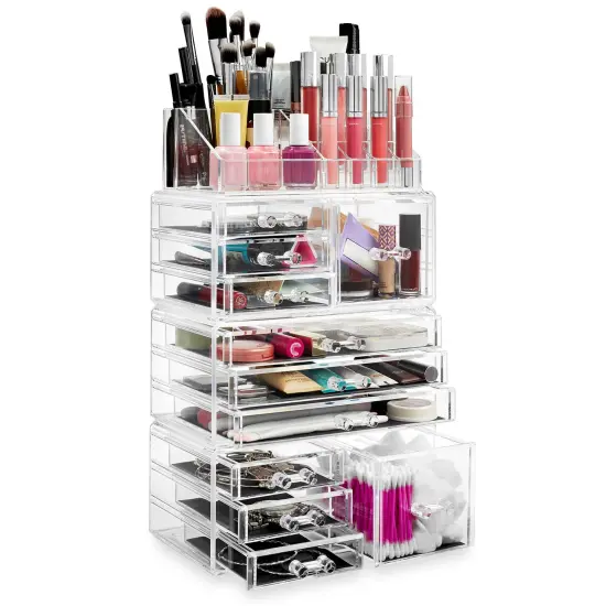Casafield Acrylic Cosmetic Makeup Organizer & Jewelry Storage Display Case - Large 16 Slot, 2 Box & 9 Drawer Set - Clear {3}