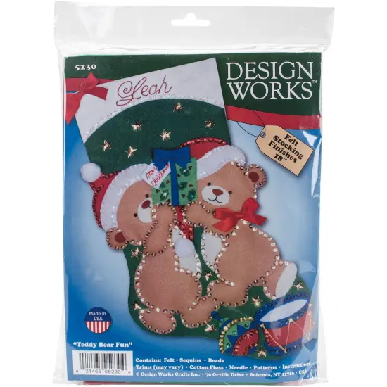 Design Works Felt Stocking Applique Kit 18" Long-Teddy Bear Fun {1}