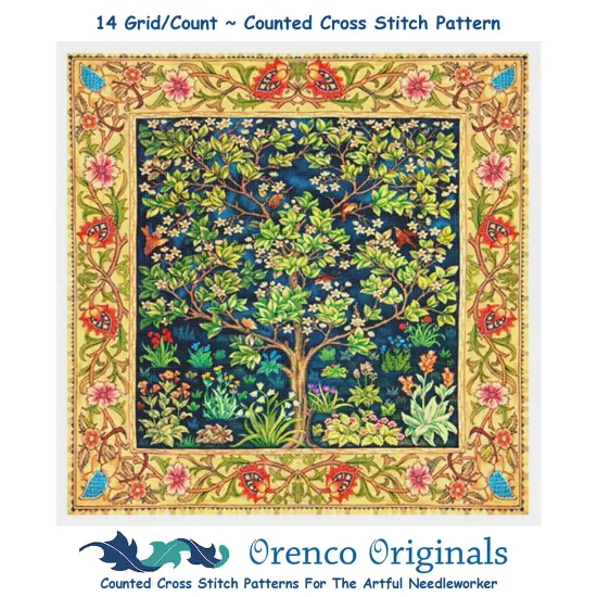 Tree of Life Border Arts and Crafts William Morris Counted Cross Stitch Pattern {1}