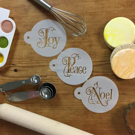 Joy, Noel and Peace Cookie Set | C785 by Designer Stencils | Cookie Decorating Tools | Baking Stencils for Royal Icing, Airbrush, Dusting Powder | Reusable Plastic Food Grade Stencil for Cookies | Easy to Use & Clean Cookie Stencil {5}