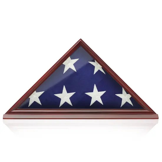 Reminded Memorial Veteran American Flag Display Case, Solid Wood Cherry Finish {3}