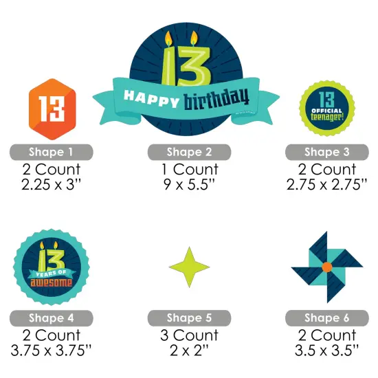 Big Dot of Happiness Boy 13th Birthday - Official Teenager Birthday Party Cake Decorating Kit - Happy Birthday Cake Topper Set - 11 Pieces {7}