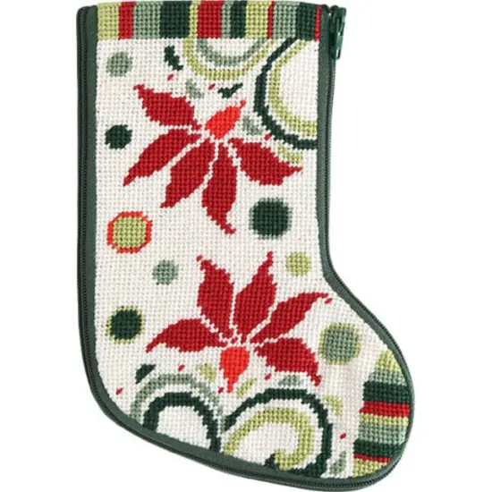 Stitch & Zip Modern Poinsettia Mini Stocking Needlepoint Kit Multicolor {1}