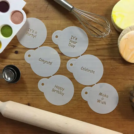 It's a Party Cookie Stencil Set: Happy Birthday, Congrats, It's a Party, Make a Wish, Celebrate | C823 by Designer Stencils | Cookie Decorating Tools | Baking Stencils for Royal Icing, Airbrush, Dusting Powder | Reusable Food Grade Stencil {5}