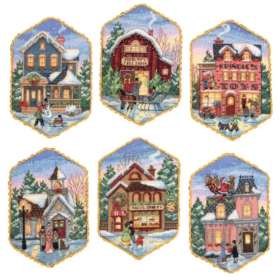 Dimensions Gold Collection Counted Cross Stitch Ornament Kit-Christmas Village Ornaments {1}