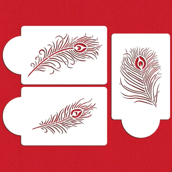 Peacock Feather Cake Stencil Set | C723 by Designer Stencils | Cake Decorating Tools | Baking Stencils for Royal Icing, Airbrush, Dusting Powder | Reusable Plastic Food Grade Stencil for Cakes | Easy to Use & Clean Cake Stencil {6}