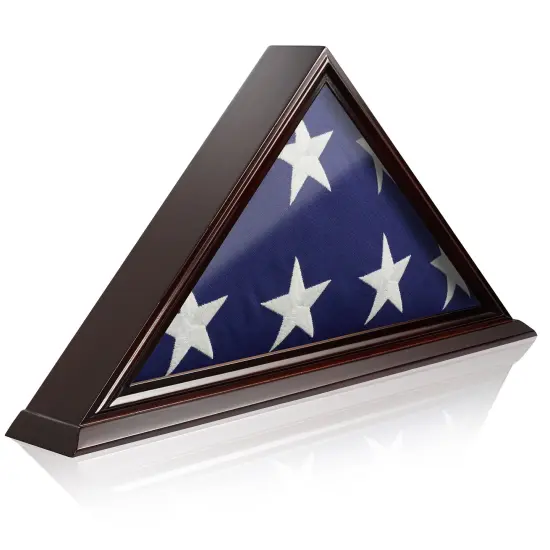 Reminded Military Memorial American Flag Display Case, Solid Wood Mahogany Finish {1}