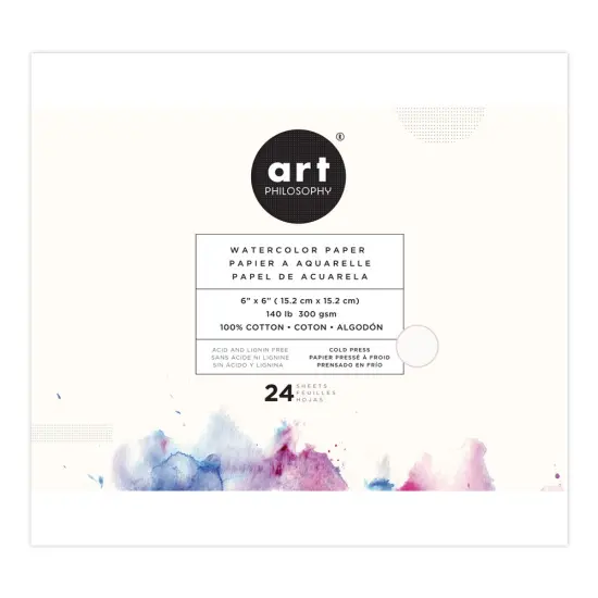 Art Philosophy Art Philosophy Watercolor Paper Pad 6x6, 24 Sheets, 140 Lb (300 Gsm) 100% Cotton Cold Press 655350651398 {1}