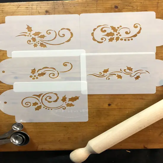 Holly and Berry Swirls Cake Stencil Set | C717 by Designer Stencils | Stencils for Royal Icing, Airbrush, Dusting Powder | {4}