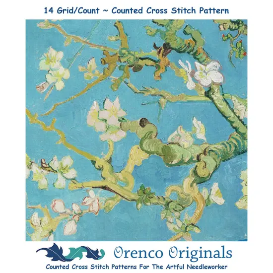 Orenco Originals Vincent Van Gogh Teal Blossoms-Square Counted Cross Stitch Pattern {1}