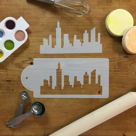 New York Skyline Cake Stencil | C757 by Designer Stencils | Cake Decorating Tools | Baking Stencils for Royal Icing, Airbrush, Dusting Powder | Reusable Plastic Food Grade Stencil for Cakes | Easy to Use & Clean Cake Stencil {2}